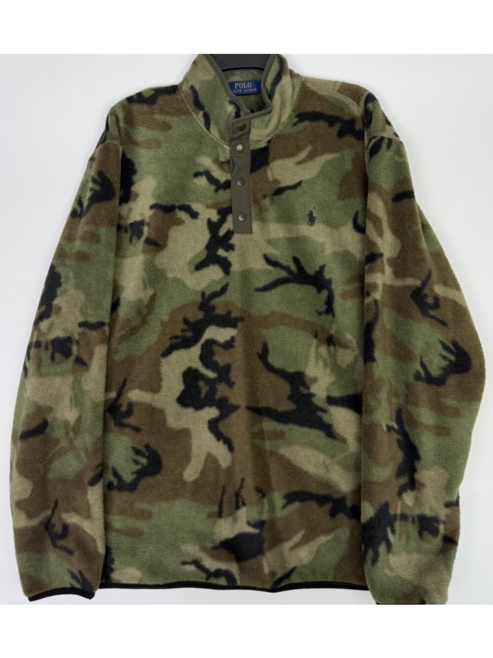 Polo Ralph Lauren Camo Brushed Fleece Pullover Snap Mock Neck Mens XL NWOT